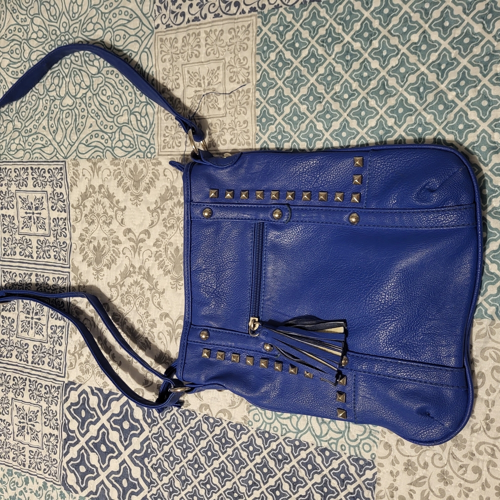 Blue Studded Leather Shoulder Bag